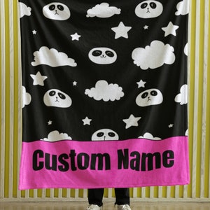 Panda Personalized Custom Blanket, Cute Velveteen Plush Blanket, Panda Gift, Couch Sofa Bed Blanket, Comfy Throw Blanket, Daughter Son Gift
