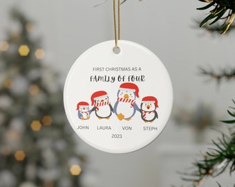 Julgransprydnad för fyra personer, familj på fyra, familjeprydnad, personlig julgransprydnad för nyfödd bebis, första julgransprydnad