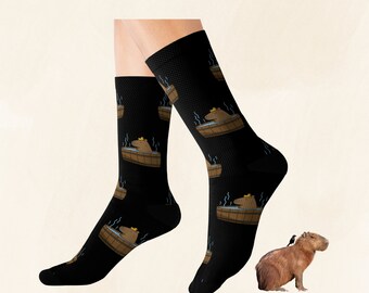 Capybara In Bath socks, cute capybara, kawaii animal drawings, gift for women, capy gift for men, funny comfy animal unisex crew socks