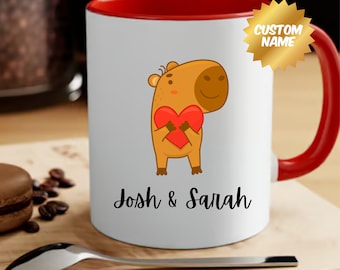 Personalized Couple Capybara Ceramic 11oz Mug, Custom Valentines Gift, Gift For Girlfriend Boyfriend, Anniversary Cute Capybara Animal Lover