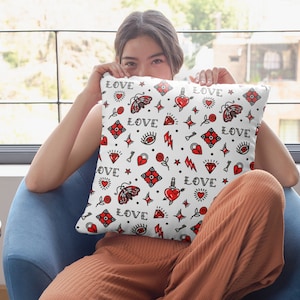 Valentine&#39;s Day Pillow, Hearts and Butterfly Throw Pillow, Love Pillow, Fun Pillow, Valentine Pillow, Small Pillow, red heart pillow