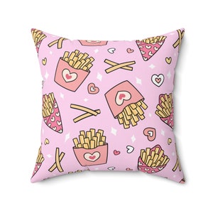 I Heart Fries Valentines day Pillow, Valentines Day Pillow, Heart Throw Pillow, Love Pillow, Valentines Day Decor, Valentine&#39;s Day Gift