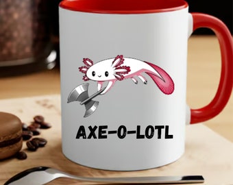 Caneca Axolotl Pun - Presente bonito de Chibi Axolotl - Caneca Kawaii Axolotl - Xícara de café Axolotl engraçada - Caneca Axolotl com machado - Presente para amante de Axolotl