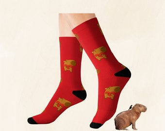 Capybara With Heart socks, cute capybara, kawaii animal drawings, gift for women, capy gift for men, funny comfy animal unisex crew socks