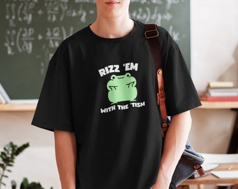 Chemise Rizz Em with the Tism, chemise grenouille drôle, t-shirt tendance, chemise meme génération Z, t-shirt de sensibilisation à l'autisme, cadeau neurodiversité neurodivergent