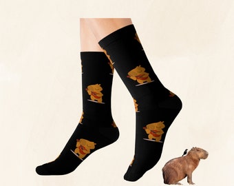 Capybara With Guitar socks, cute capybara, kawaii animal drawings, gift for women, capy gift for men, funny comfy animal unisex crew socks