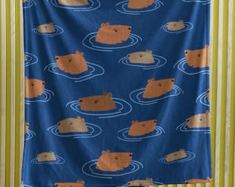 Capybara Swimming Blanket, Cute Velveteen Plush Blanket, Capybara Gift, Couch Sofa Bed Blanket, Comfy Couch Throw Blanket, Daughter Son Gift