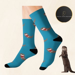 Cute Fun Otter Socks, Otter Gift, Ocean Animal Socks, Cozy Crew Socks, Novelty Unisex Socks, Socks for Men and Woman, Warm Winter Socks