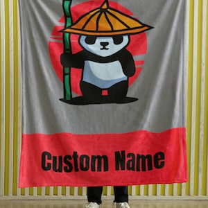 Panda Personalized Custom Blanket, Cute Velveteen Plush Blanket, Panda Gift, Couch Sofa Bed Blanket, Comfy Throw Blanket, Daughter Son Gift