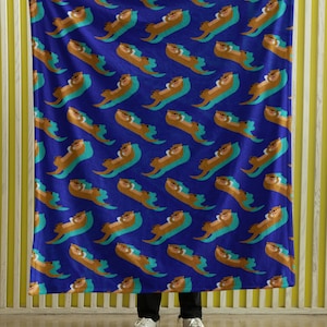 Cool Otter Blanket, Cute Velveteen Plush Blanket, Otter Gift, Couch Sofa Bed, Comfy Warm Throw Blanket, Daughter Son Kids Gift, Sea Ocean