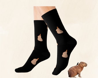 Capybara With Oranges, cute capybara, kawaii animal drawings, gift for women, capy gift for men, funny comfy animal unisex crew socks