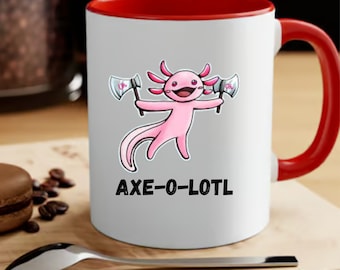 Caneca Axolotl Pun - Presente bonito de Chibi Axolotl - Caneca Kawaii Axolotl - Xícara de café Axolotl engraçada - Caneca Axolotl com machado - Presente para amante de Axolotl