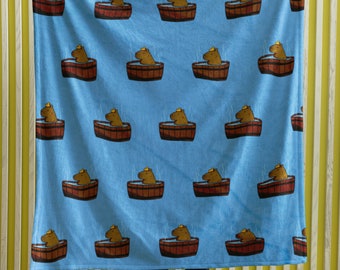 Capybara in Tub Blanket, Cute Velveteen Plush Blanket, Capybara Gift, Couch Sofa Bed Blanket, Comfy Couch Throw Blanket, Daughter Son Gift