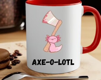 Caneca Axolotl Pun - Presente bonito de Chibi Axolotl - Caneca Kawaii Axolotl - Xícara de café Axolotl engraçada - Caneca Axolotl com machado - Presente para amante de Axolotl