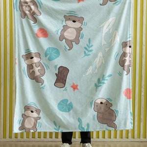 Cool Otter Blanket, Cute Velveteen Plush Blanket, Otter Gift, Couch Sofa Bed, Comfy Warm Throw Blanket, Daughter Son Kids Gift, Sea Ocean