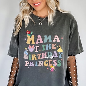 Mama of Birthday Princess Crew Shirt, Magical Happiest Place Mouse Girl Tee, Custom Best BDAY Mom Gift, Pastel Squad Party Comfort Colors®