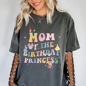 Mom of Birthday Princess Crew Shirt, Magical Happiest Place Mouse Girl Tee, Custom Best BDAY Mama Gift, Pastel Squad Party Comfort Colors®