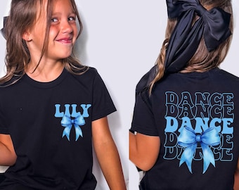 Custom Dance Bow ShirtCoquette Dancer Girl Tee Personalized Team Name Recital T-Shirt Gift for Daughter Niece Granddaughter