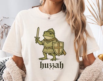 Huzzah Frog Shirt, Medieval Sweatshirt, Funny Renaissance Faire Gift, Whimsical Knight