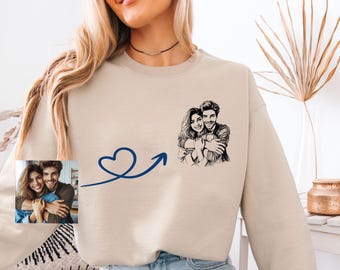 Personalized Couple Photo Shirt, Valentine Portrait Sweatshirt, Custom Boyfriend Girlfriend Vintage Picture  Gift,  Husband Wife Anniversary