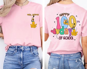 100 Days of School Disney Shirt, Custom 100th Day Sweatshirt, Personalized Disneyland Name Tshirt, Disney World Gift for Kids Teacher
