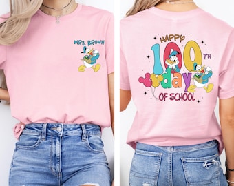 100 Days of School Disney Shirt, Custom 100th Day Sweatshirt, Personalized Disneyland Name Tshirt, Disney World Gift for Kids Teacher