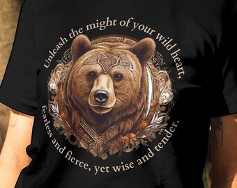 Bear Spirit Animal Unisex Cotton T-Shirt, Nature-inspired Tee for Strength and Transformation, Conscious Clothing, Gift for Spiritual People