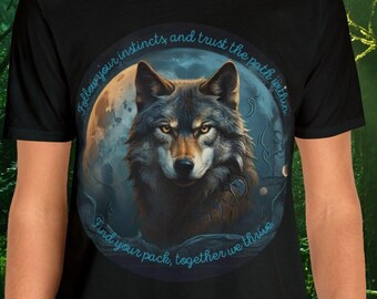 Wolf Spirit Animal Unisex Cotton T-Shirt, Nature-inspired Tee for Strength and Transformation, Conscious Clothing, Gift for Spiritual People