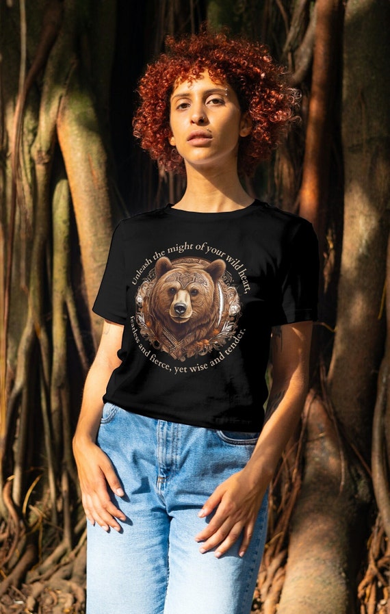 Bear Spirit Animal Unisex Cotton T-Shirt, Nature-inspired Tee for Strength and Transformation, Conscious Clothing, Gift for Spiritual People
