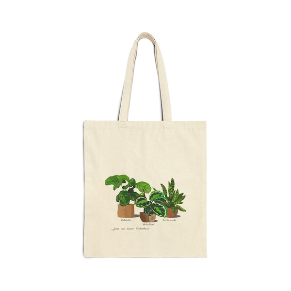 Calathea Trio Orbifolia, Medallion and Rattlesnake tote bag for plant lovers. Great gift for Calathea lovers, plant moms and plant dads.