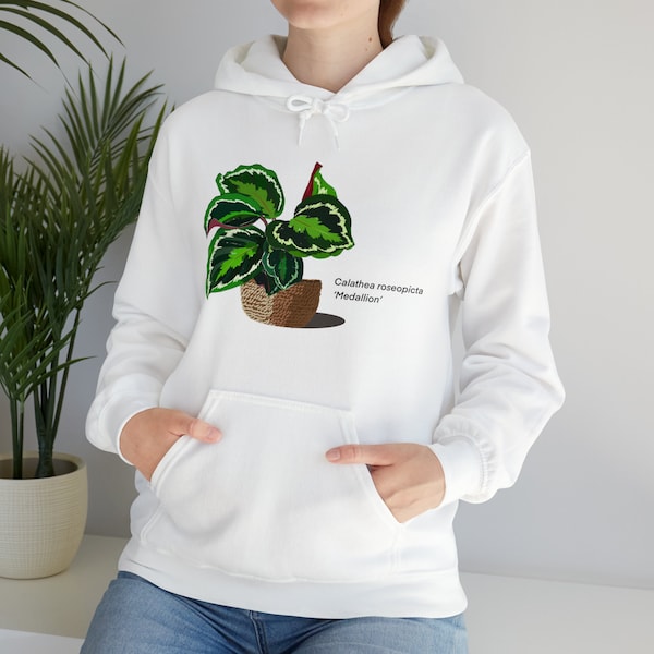 Calathea roseopicta 'Medallion' plant hoodie, original Calathea design, plant mom plant dad gift, houseplant sweatshirt, nature hoodie