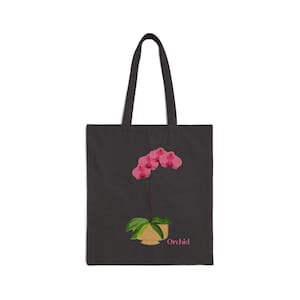 Pink Orchid Plant and Flower Lover Canvas Tote Bag - Black