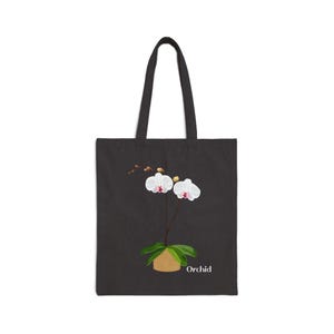 White Orchid Plant and Flower Lover Canvas Tote Bag - Black