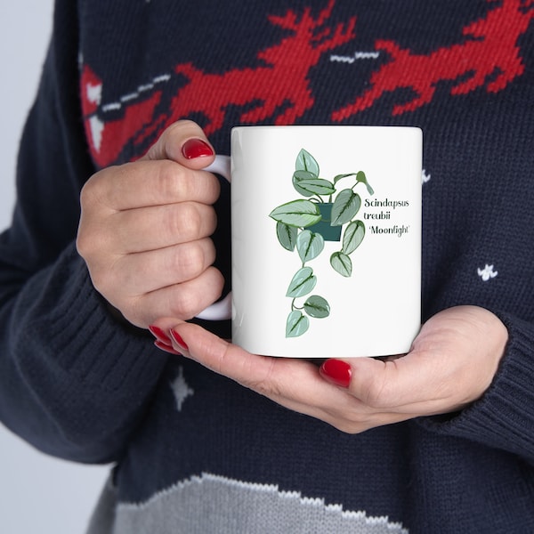 Scindapsus treubii 'Moonlight' mug. Original design of Scindapsus treubii 'Moonlight'. Great gift for plant lovers and Scindapsus lovers!