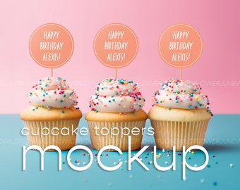 Cupcake Topper Mockup, Birthday Party Cupcake Topper Mockup, Party Decor Cupcake Mock-up, Digital Download, Birthday Mockup, Party Mockup, 1