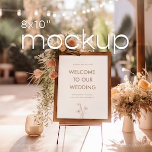 Wedding Framed Sign Mockup, Gift Sign Mockup, 8x10 Sign PSD Mockup, Tabletop Sign Mockup, Wood Frame Mockup, Table Number Mockup Photo, 06