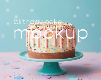 Maqueta de topper de pastel, maqueta de pastel de cumpleaños, pastel de arco iris, foto de stock con estilo, maqueta PSD de foto de stock, pastel con estilo de confeti, pastel espolvoreado, 2