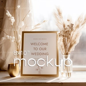 Wedding Framed Sign Mockup, Gift Sign Mockup, 8x10 Sign PSD Mockup, Tabletop Sign Mockup, Gold Frame Mockup, Table Number Mockup Photo, 6