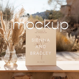 Wedding Sign Mockup, Gift Sign Mockup, 8x10 Sign PSD Mockup, Wedding Tabletop Sign Mockup, Boho Wedding Mockup, Table Number Mockup Photo, 3