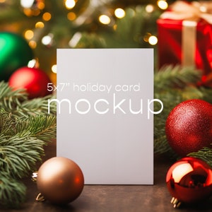 Holiday Card Mockup, Christmas Card Mockup, 5x7 Card PSD Mockup, Corjl Mockup, Smart Object, Xmas Mockup Photo, Photo Card Mock up, Xmas 12