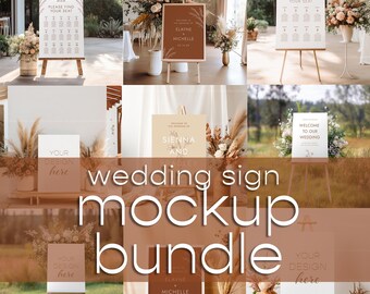 Wedding Welcome Sign Mockup Bundle, Seating Chart Mockup, 18x24 Sign PSD Mockup, Easel Sign Mockup, Venue Mockup, Boho Mockup Photo Bundle