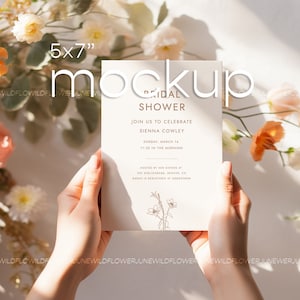 Wedding Invitation Mockup, Shower Invite Mockup, 5x7 Card PSD Mockup, Minimal Floral Mockup, Smart Object Mockup Photo, 10