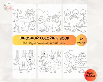 Printable Dinosaur Coloring Book Pages Sheets Activity For Kids, Preschoolers, Toddlers, Dinos for Boys Girls Coloring, DIGITAL DOWNLOAD