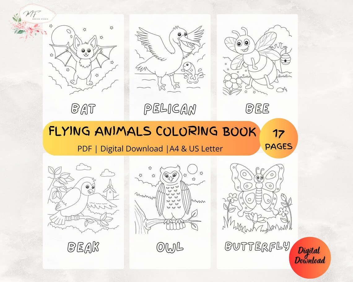 17 Printable Flying Animals Coloring Book Pages for Kids Etsy