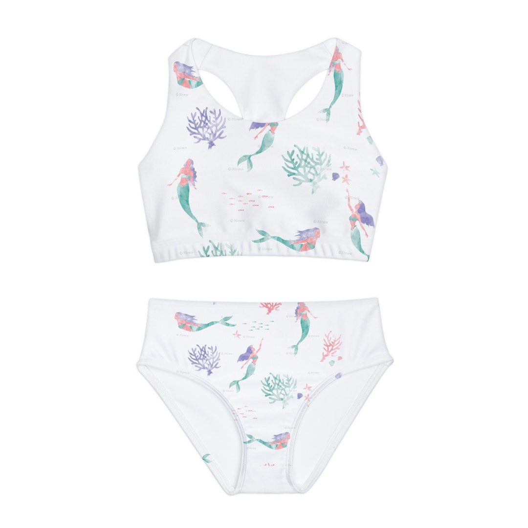 Mermaid Girls Two Piece Swimsuit White Etsy