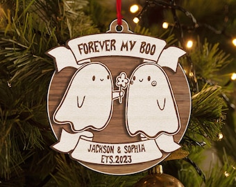 Personalized Ghost Couple Layered Wood Ornament, Custom Couple Valentine Ornament, Cute Ghost Valentine Decor, Valentine Day Gift for Her