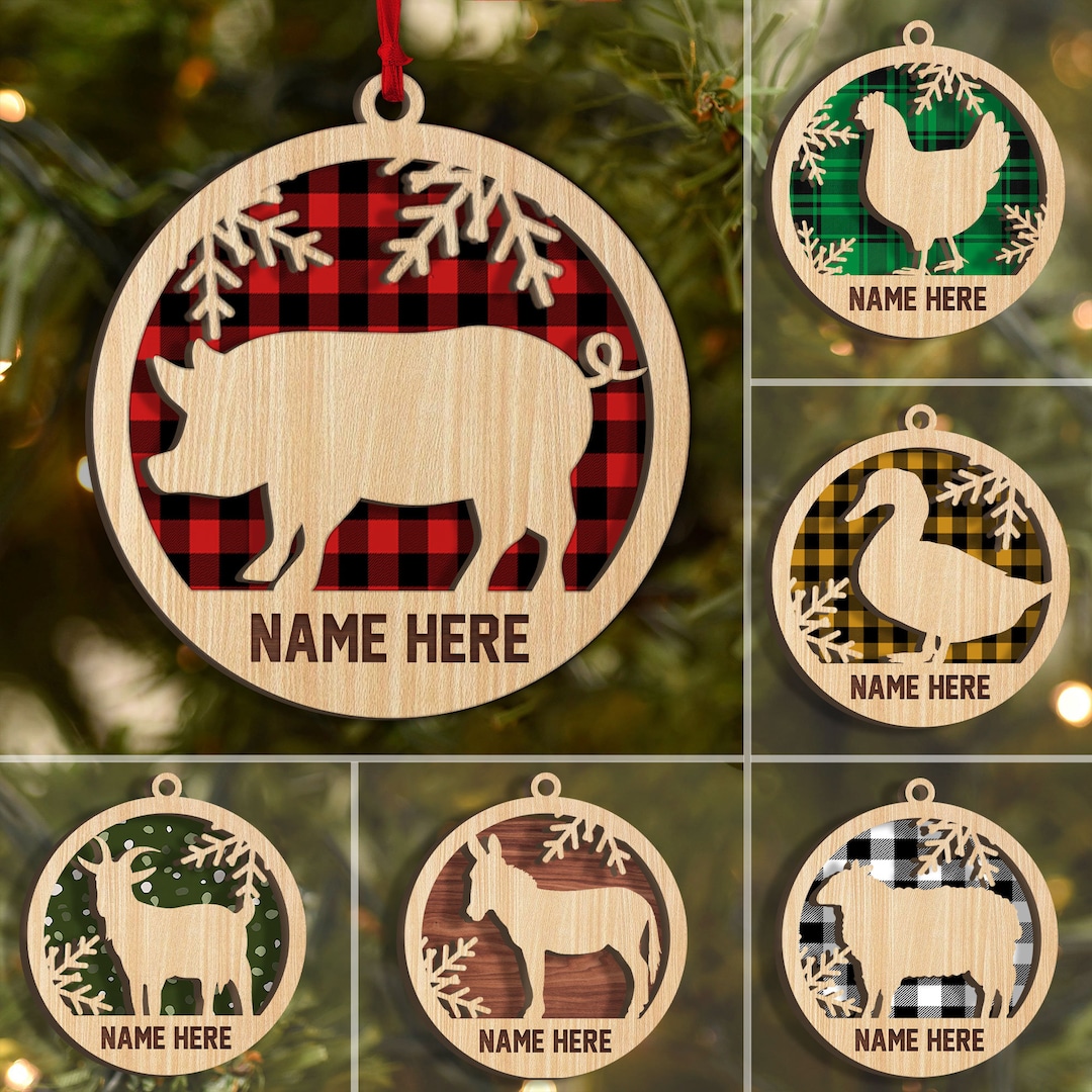 Personalized Farm Animal Layered Wood Ornament, Custom Farm Christmas