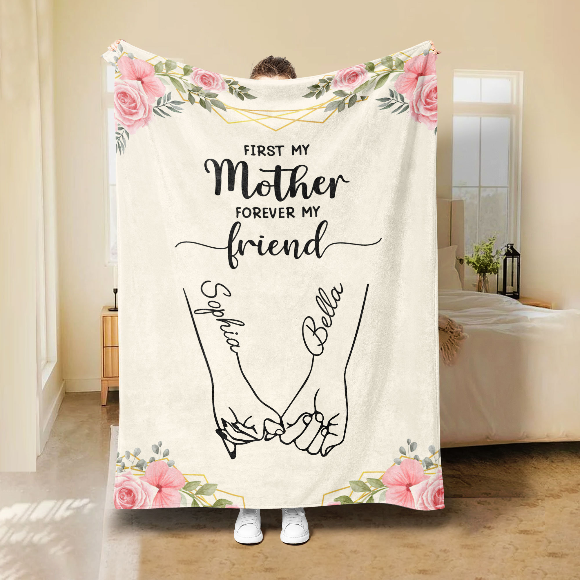 Personalized Mother Daughter Blanket, First My Mother Forever My Friend Soft Cozy Sherpa Fleece Throw Blankets, Gift For Mom from Daughter