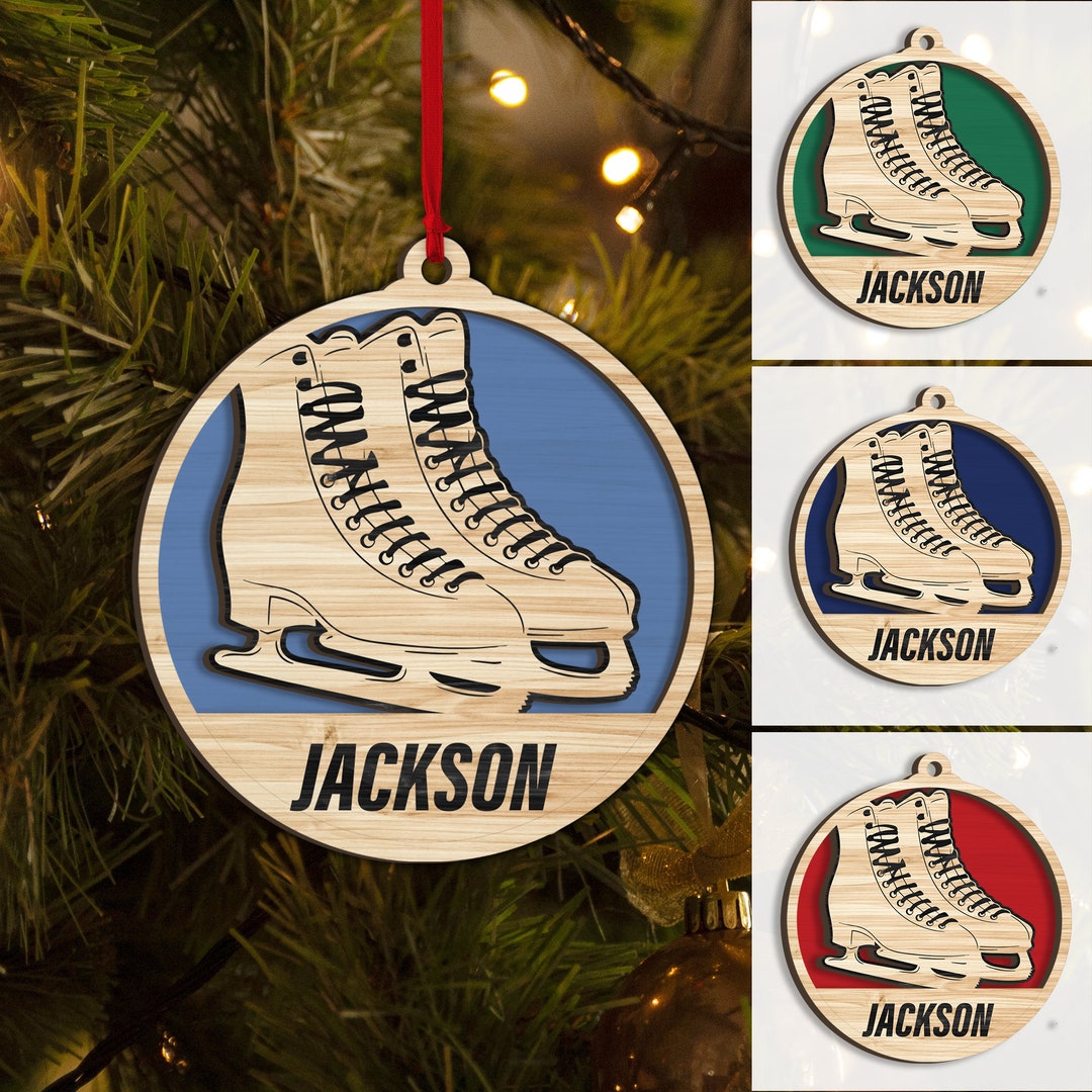 Personalized Ice Skate Layered Wood Ornament, Custom Skate Christmas