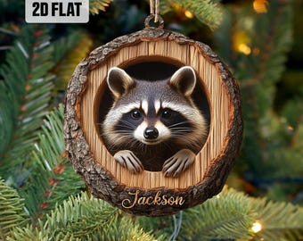 Personalized Racoon 2D Flat Ornament, Racoon Rearview Mirror Car Accessories, Racoon Christmas Ornament, Animal Lover, Racoon Lover Gifts